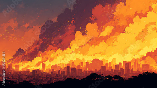 Fantasy Anime Manga Forest on Fire – Intense Illustration