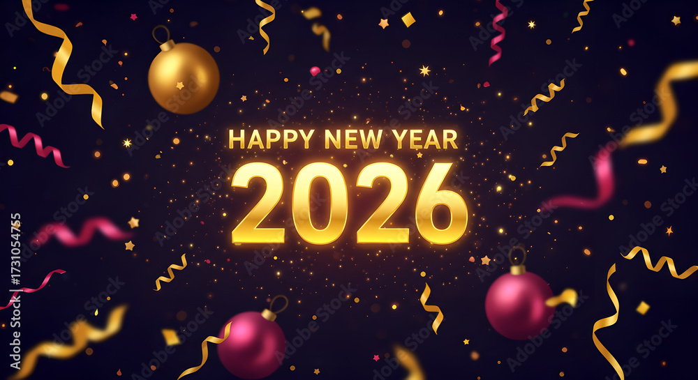 Naklejka premium Happy New Year 2026 Festive Wishes for All
