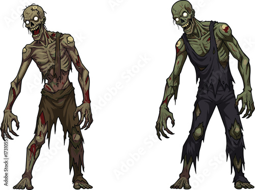 Scary zombie illustration, creepy undead monster artwork, horror walking dead character, spooky Halloween zombie drawing, scary infected ghoul cartoon design