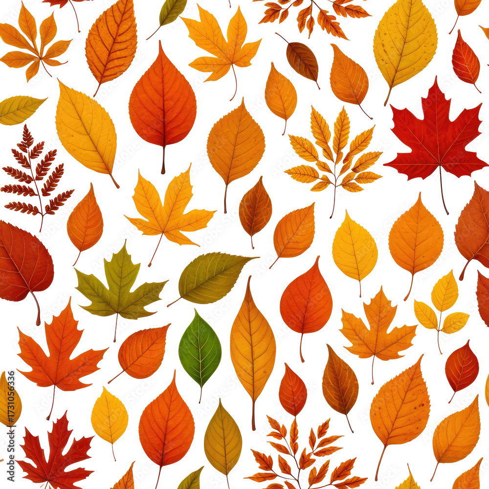 Fototapeta premium Colorful autumn foliage pattern on a dark background. Diverse leaf shapes and hues