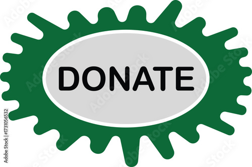 Vector art of a vibrant green and white donate button, encouraging charitable giving and support for various causes, promoting generosity