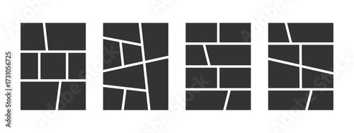 Empty comic panels collection. Manga page grids with blank frames. Layouts for storyboard, moodboard, poster or photo collage. Vector graphic illustration.