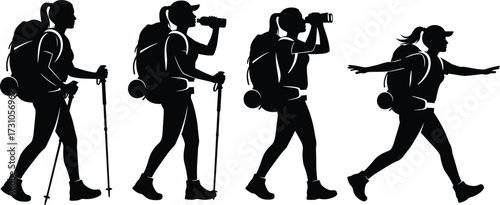 Five Black Female Backpackers Silhouetted