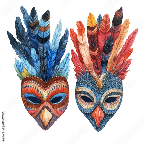 watercolor of Hungarian Wool Masks, vector, isolated on a white background.