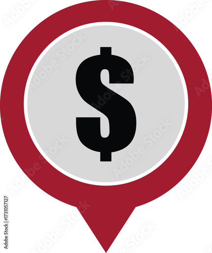 Vector art of a captivating red and white icon featuring a bold black dollar sign, symbolizing finance, currency, and economic prosperity