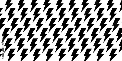 Repeated zigzag shapes pattern. Black thunderbolt signs isolated on white background. Flash lights or electricity, energy or danger, power or blitz cartoon symbols. Vector graphic illustration.