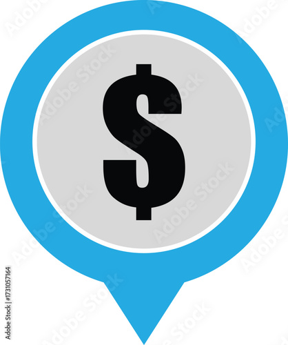 Vector art of a captivating Sky and white icon featuring a bold black dollar sign, symbolizing finance, currency, and economic prosperity