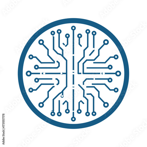Circular technology circuit board design in blue and white.