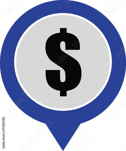Vector art of a captivating blue and white icon featuring a bold black dollar sign, symbolizing finance, currency, and economic prosperity