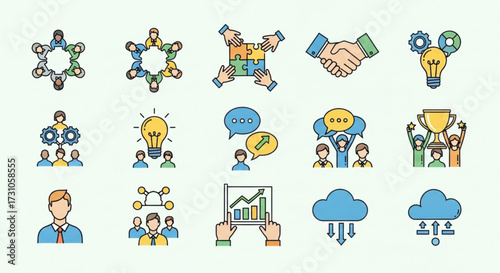 Illustration showing business concepts like teamwork, collaboration, success, and data analysis clearly shown