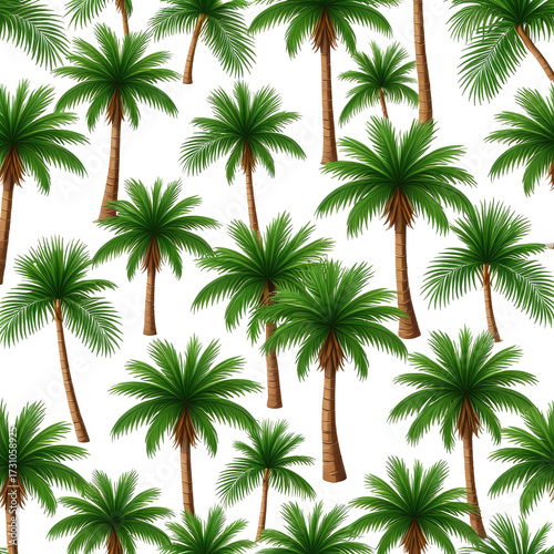 Repeating tropical palm trees pattern on black background