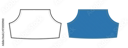 Kangaroo Pouch Pocket Jeans technical fashion illustration. Flat apparel line template and color. Women, men unisex style item CAD mockup isolated on white background 