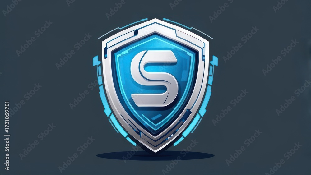 Obraz premium Futuristic Shield Logo with Letter S, Security and Protection Concept.