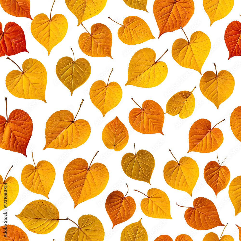 Obraz premium Autumn leaves scattered on a black background with vibrant yellows and oranges