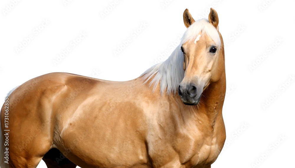 Fototapeta premium Light golden horse portrait against white background