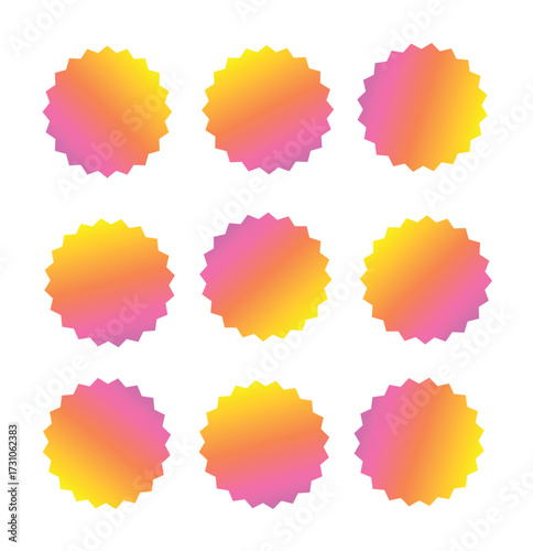Round circle frames set with gradient red and purple icons for social media followers and likes vector illustration