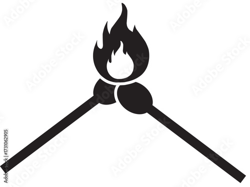 Crossed burning matchsticks igniting a single flame