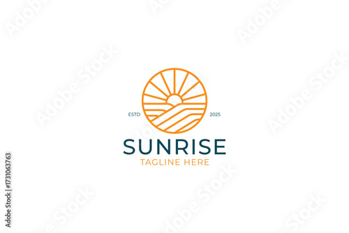 Sunrise Dawn Logo Badge Linear Abstract Nature Farm Field Organic