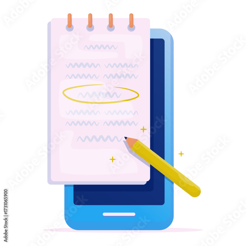 Digital notes with pencil on smartphone screen vector object illustration