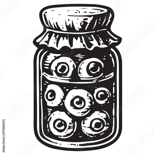 Occult Alchemy Eyeball Jar Potion Line Art Vector Icon