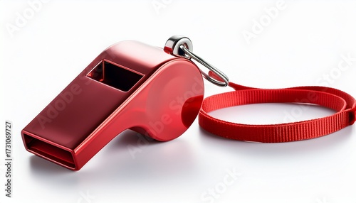 red whistle with a red lanyard on a white background