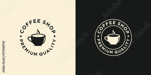 Coffee Shop Logo Design Template. Coffee Cup Logo Icon. Hot Drink Concept. Retro Vintage Emblem. Retro Coffee Badge. Vector Illustration.