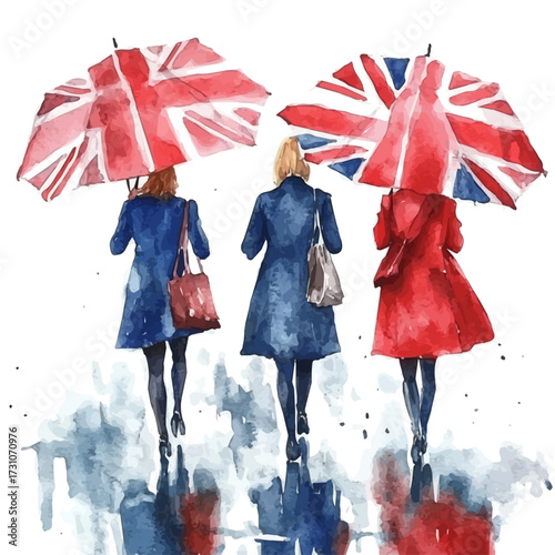 English Vibrant Parade, watercolor clipart vector, isolated on a white background.