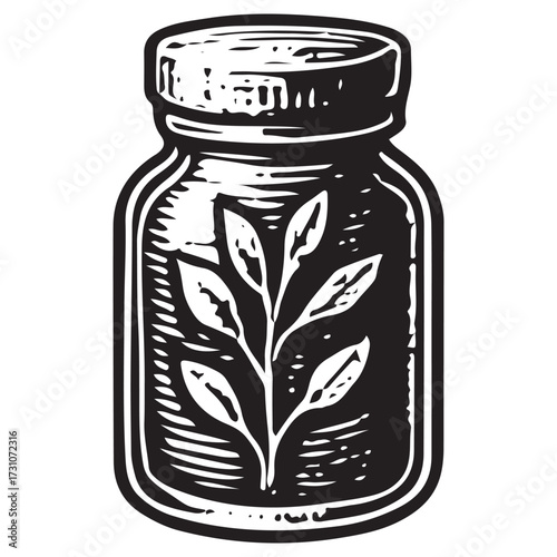 Occult Alchemy Herb Leaf Jar Potion Line Art Vector Icon