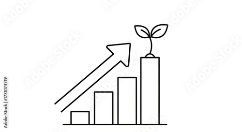 Minimalist Line Art Business Clip Art of a Growth Chart with an Upward Sprout..jpeg