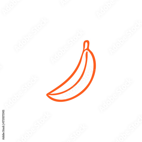 Outlined, orange banana against white backdrop