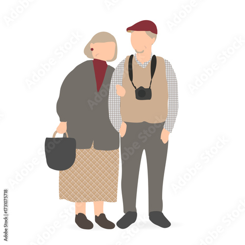 チェック柄の服を着たシニア夫婦 / Senior couple wearing checkered clothes illustration