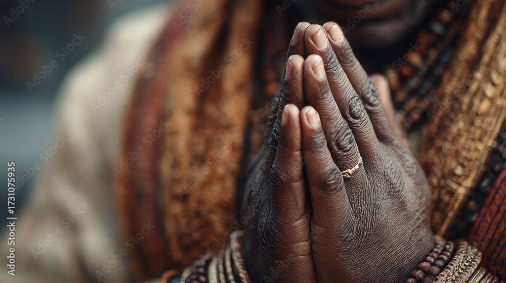 Fototapeta premium Serene meditation: Hands folded in a moment of inner reflection and peace