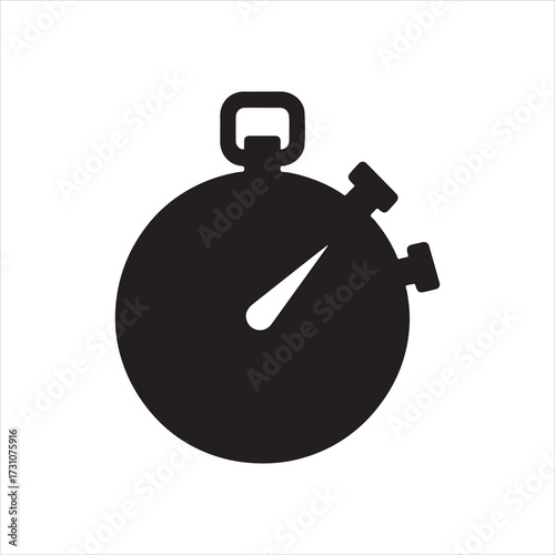 Black and white stopwatch icon for timing and deadlines indicating precision with an efficient time management system on a clean white background symbolizing urgency