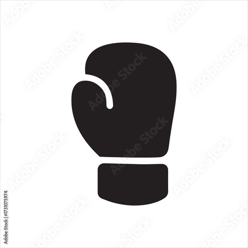 Black boxing glove icon illustrating sports equipment and training apparel for combat sports and fitness enthusiasts offering a minimalist graphic style on white background