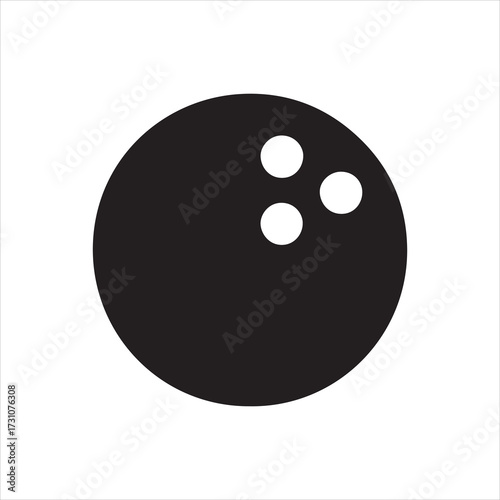 Isolated black bowling ball with three finger holes on a white background representing a fun and recreational sport for all ages and skill levels