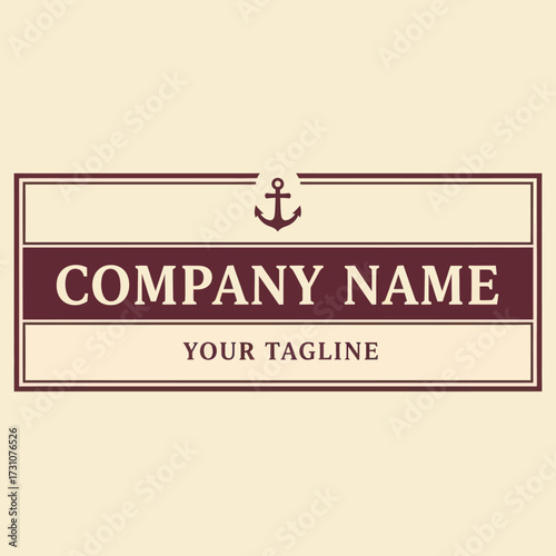 Nautical Company Logo and Brand Identity Template with Anchor Symbol on Cream Background, Flat Vector Elements, Vector Illustration, Simple Vector, Stylized Vector Drawing, Vector Template, Clean