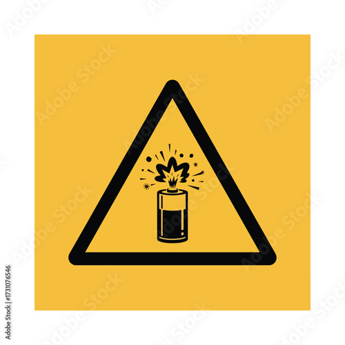 Explosive Hazard Warning Sign with Exploding Battery Icon.
