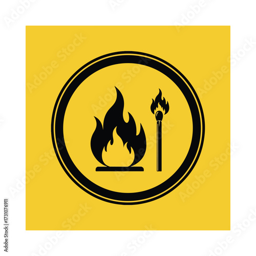 Fire and Lit Matchstick Flammability Warning Symbol.