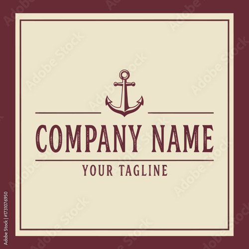 Nautical Anchor Logo with Distressed Typography on Cream Background, Ideal for Company Branding and Tagline Design, Flat Vector Elements, Vector Illustration, Simple Vector, Stylized Vector Drawing,
