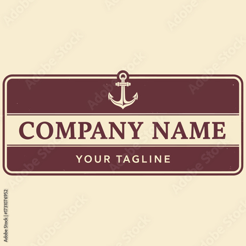 Nautical Anchor Company Logo Design with Maroon and Cream Colors and Distressed Texture, Flat Vector Elements, Vector Illustration, Simple Vector, Stylized Vector Drawing, Vector Template, Clean