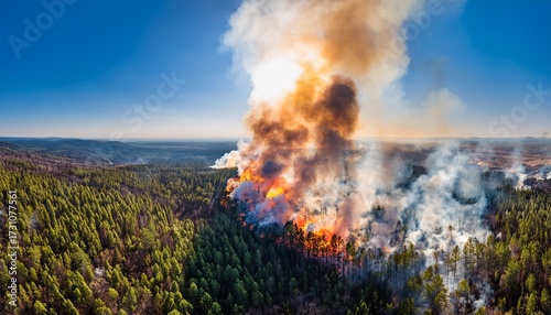 devastating forest fire aerial view of blazing inferno