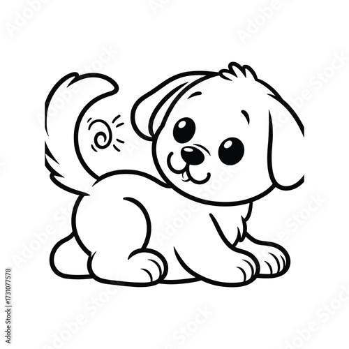 Cute cartoon puppy playing happily with a wagging tail