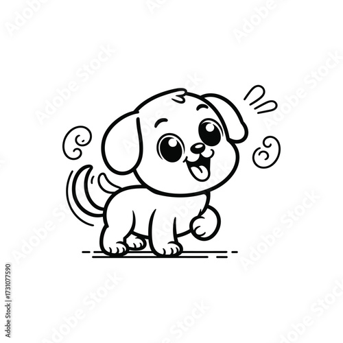 Cute cartoon puppy happily running with wagging tail