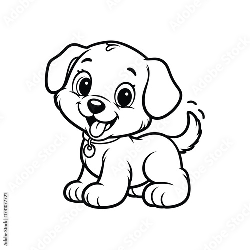 Cute cartoon puppy sitting happily with wagging tail (1)