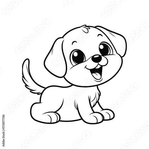 Cute cartoon puppy smiling happily in a playful pose