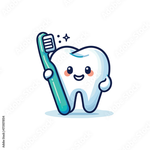 Cute cartoon tooth character holding a toothbrush happily (3)