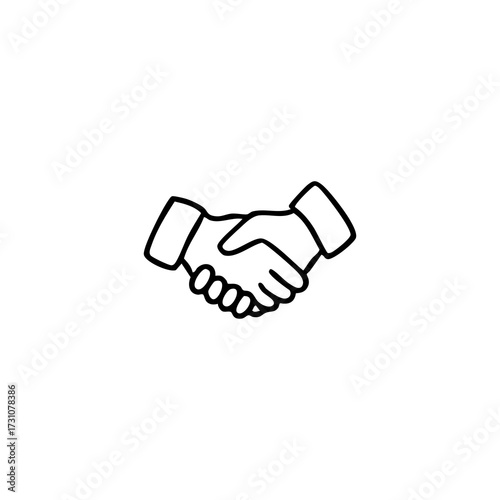 Handshake icon, two hands clasped, simple line drawing