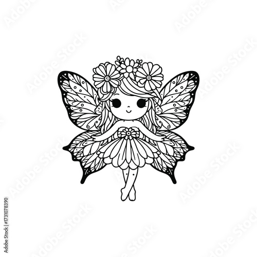 Cute fairy character with floral wings and details
