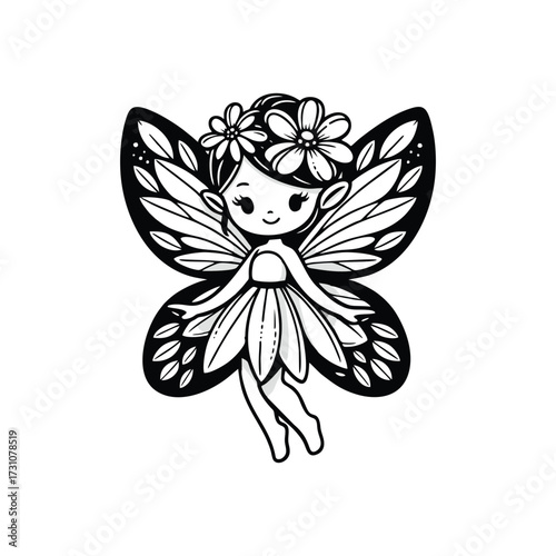 Cute fairy illustration with flowers and butterfly wings