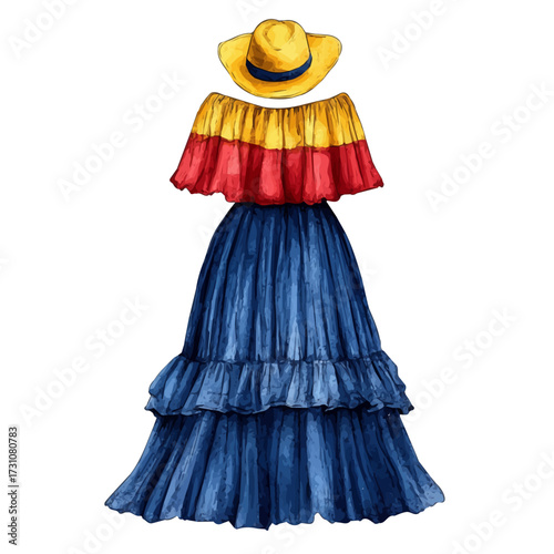 Colombian Cultural Parade, watercolor vector, isolated on a white background.